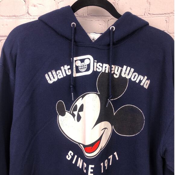 Disney Parks Disney World Mickey Mouse Navy Kangaroo Pocket Hooded Pullover L - Picture 2 of 11